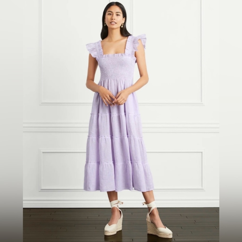 HILL HOUSE Ellie Snap Dress / White and Lilac / Size XS